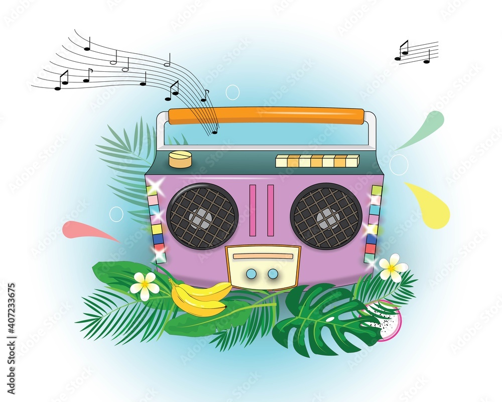 Obraz premium Tape recorder illustration summer party background