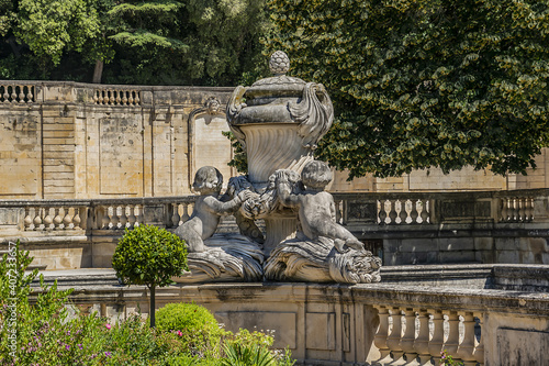 Remarkable garden and first public garden in Europe: Nimes Gardens of the Fountain (Jardin de la Fontaine, 1738 - 1755). Nimes, Occitanie region of southern France. © dbrnjhrj
