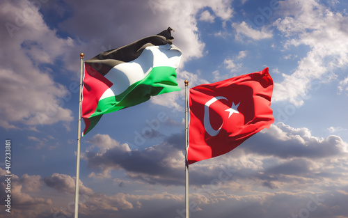 Flags of Palestine and Turkey.