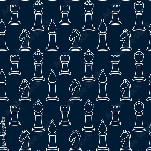 Seamless pattern with chess pieces. Vector background with chess king  queen  rook  bishop  knights  pawn.