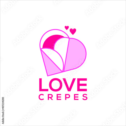 crepes logo food art bakery vector with love or heart shape template idea