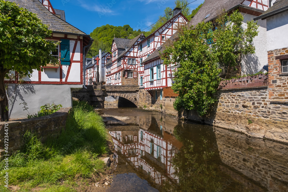 View of the romantic old town of Monreal / Germany in the Eifel with its wonderful half-timbered houses View of the romantic old town of Monreal / Germany in the Eifel with its wonderful half-timbered houses