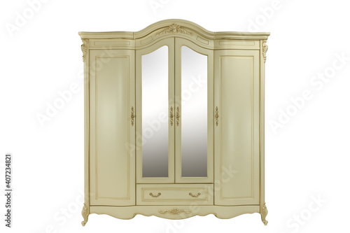 beige cabinet with mirrors on a white background