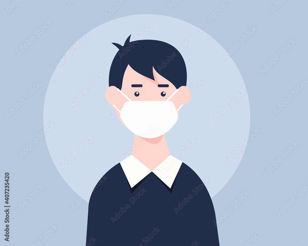 A man wears face mask for protect coronavirus or dust. Cartoon vector style for your design.