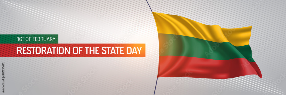 Fototapeta premium Lithuania happy restoration of the state day greeting card, banner vector illustration