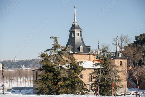 Hermitage Virgen del Puerto after the great historical snowfall in Madrid photo