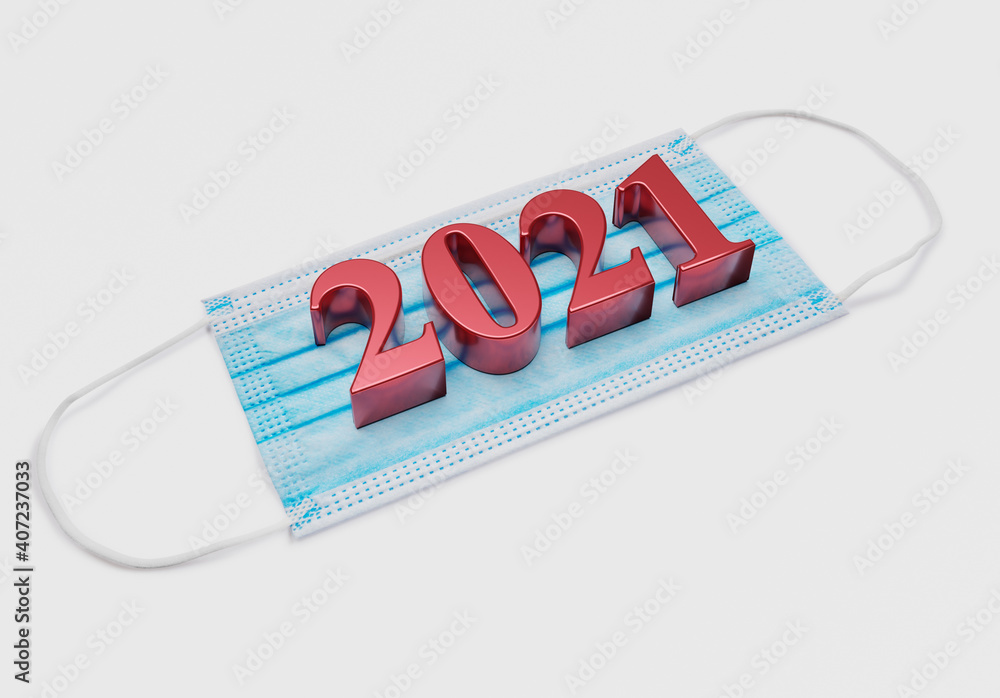 Fototapeta premium 2021 new year numbers lie on medical mask