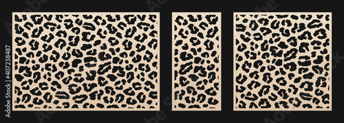Laser cut patterns. Vector design with leopard skin print, abstract texture. Template for cnc cut, decorative panels of wood, metal, plastic, paper. Trendy cutting design. Aspect ratio 3:2, 1:2, 1:1