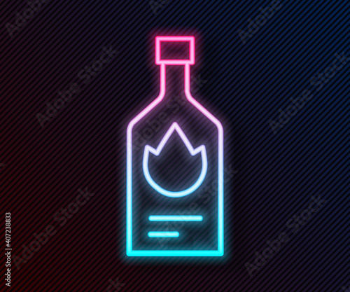 Glowing neon line Tabasco sauce icon isolated on black background. Chili cayenne spicy pepper sauce. Vector.