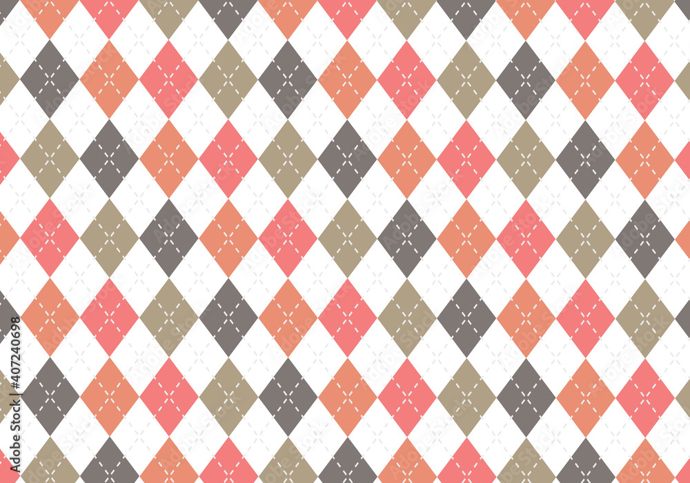 背景素材 アーガイルチェック柄22 4色 オレンジ グレー コーラルピンク グレージュ Stock Vektorgrafik Adobe Stock