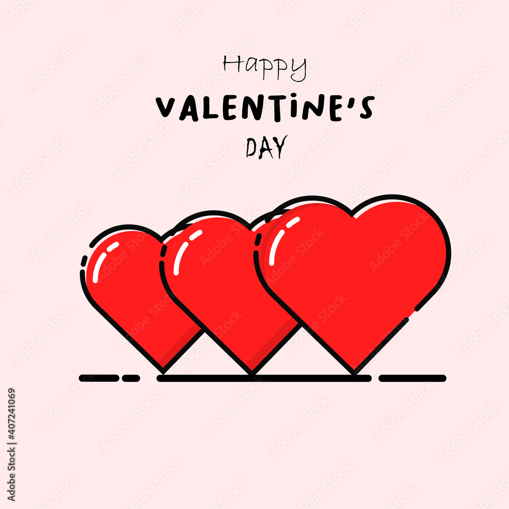Happy Valentine's Day, Realistic Romance with red heart shape, Valentine's Day Greetings. Vector Illustration