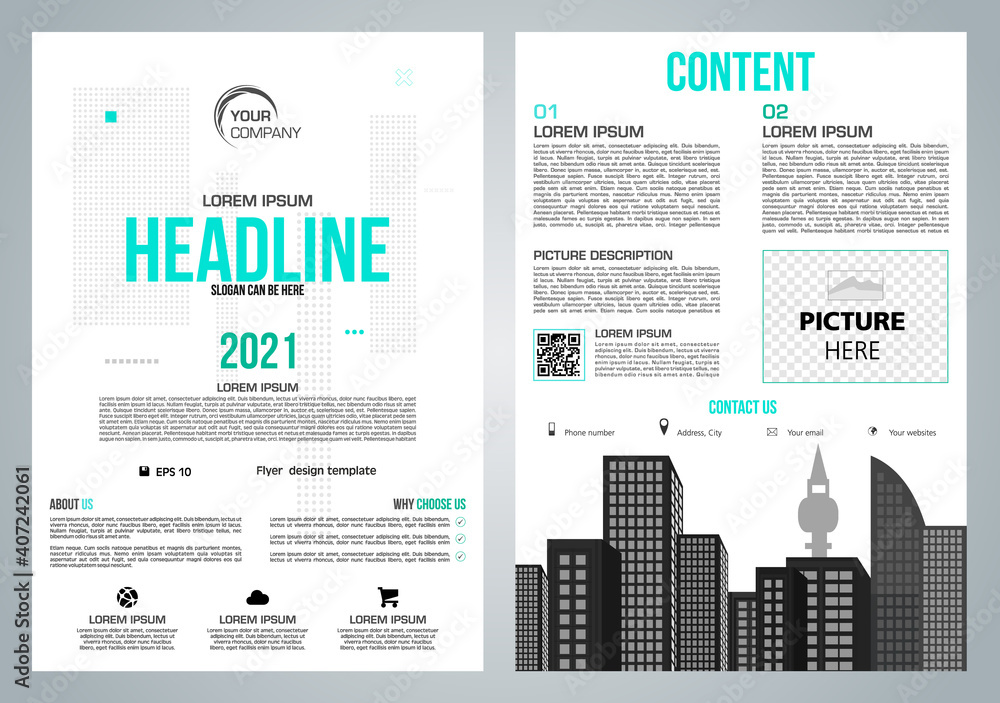 Vector flyer, corporate business, annual report, brochure design and cover presentation with vector city in cyan color