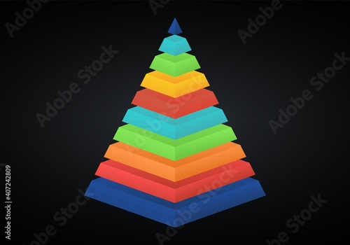 Vector 3d pyramid infographic. Business progress infographics concept with 10 options.
