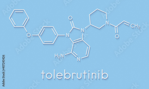 Tolebrutinib multiple sclerosis drug molecule. Skeletal formula.