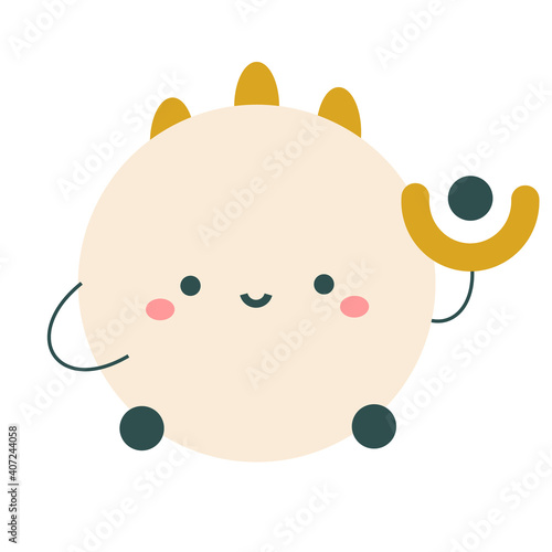 Cute tiny character. Positive little creature with Cheerful smile on face hold shape. Abstract Kawaii character