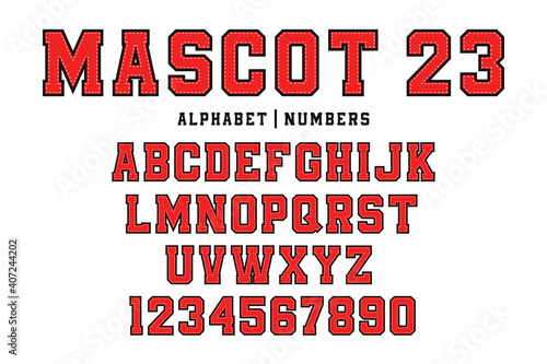 Classic college font. Vintage sport font in american style for football, baseball or basketball logos and t-shirt. College and varsity style font, tackle twill