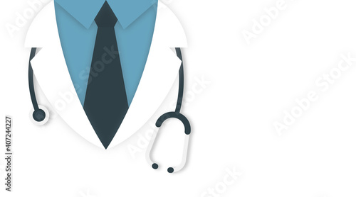 Medical and health care concept background. Doctor in lab coat with stethoscope on white background, space for text