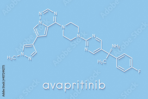 Avapritinib cancer drug molecule. Skeletal formula.