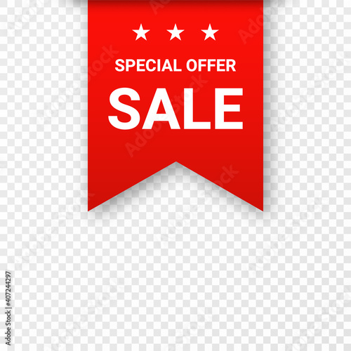 Sale, price tag or label isolated on transparent background. Shopping sticker and badge for merchandise and promotion. Red sticker for web banners with realistic transparent shadow