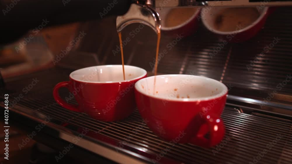 Espresso coffee. Making espresso coffee pouring shots on using two