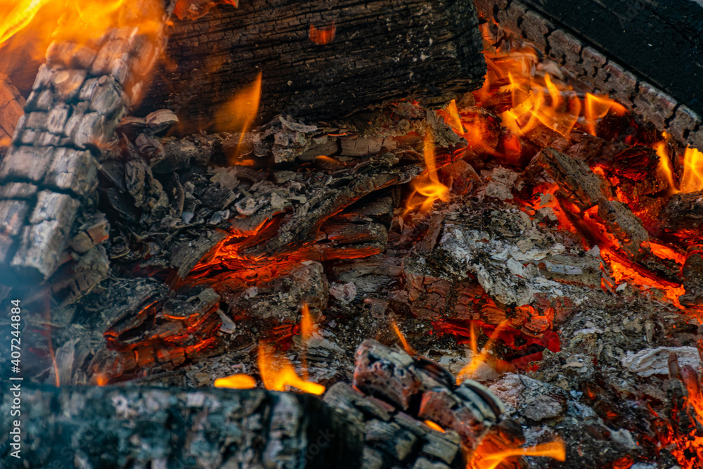 Burning coals at night, rotting coal, barbecue season. Close-up. Burning coals at night, rotting coal, barbecue season. Close-up.