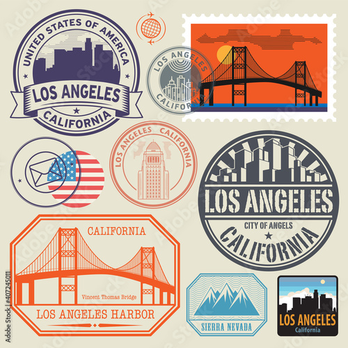 Stamp set with name of California, Los Angeles