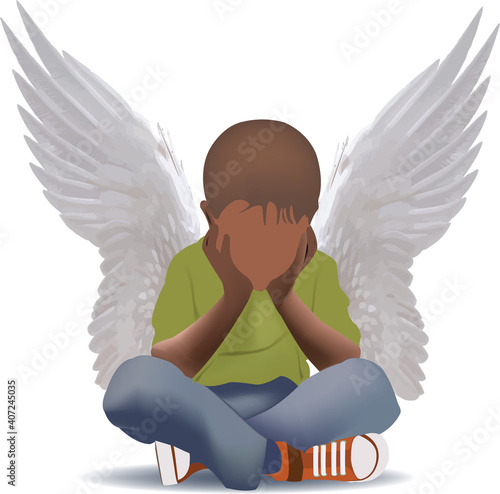 black child with wings black child sitting in solitude with angel wings