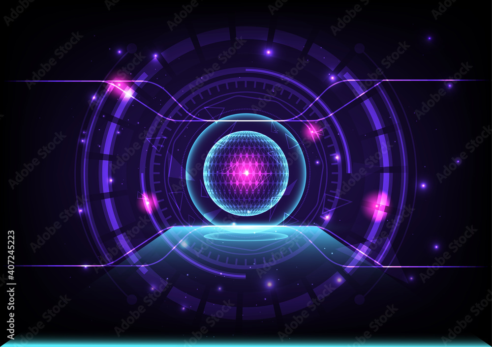 Globe eye circuit technology abstract background, galaxy and space concept, vector illustration