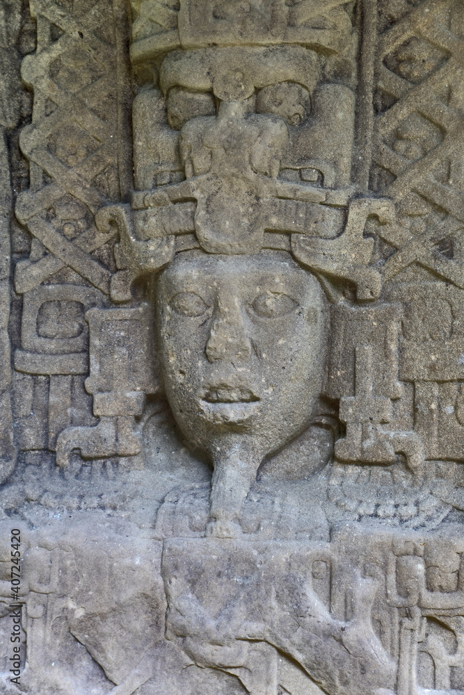 Quirigua, Guatemala, Central America: stela of maya ruler in Quirigua. Quirigua is an ancient Maya archaeological site in the department of Izabal in south-eastern Guatemala