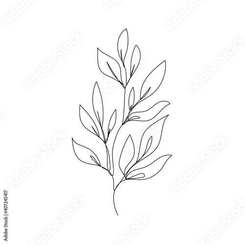 Leaves Continuous One Line Drawing. Black Line Floral Sketch on White Background. Contour Leaves Illustration. Vector EPS 10.
