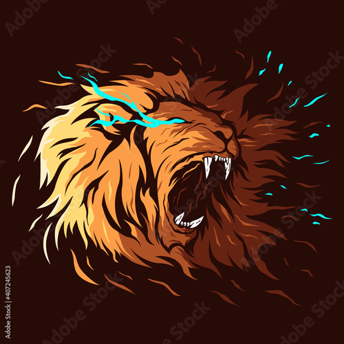 Lion angry full color illustration logo