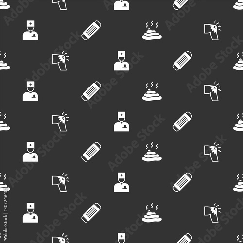 Set Shit, Joint pain, knee pain, Male doctor and Medical protective mask on seamless pattern. Vector.