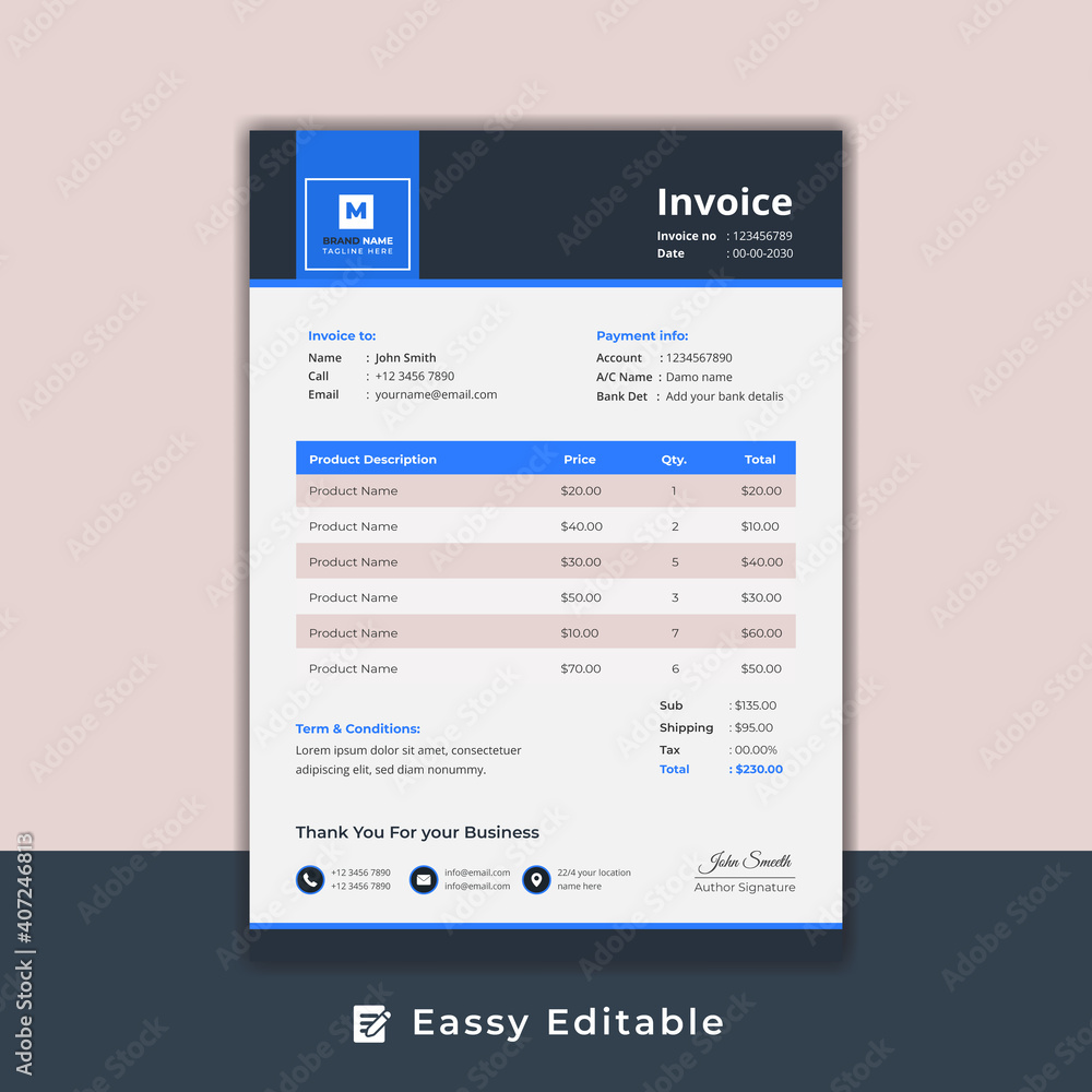 Invoice Layout with Blue Accents Invoice Layout with Blue Accents