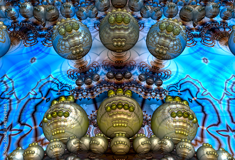 3d fractal illustration. Beautiful and colorful symmetrical ornament.