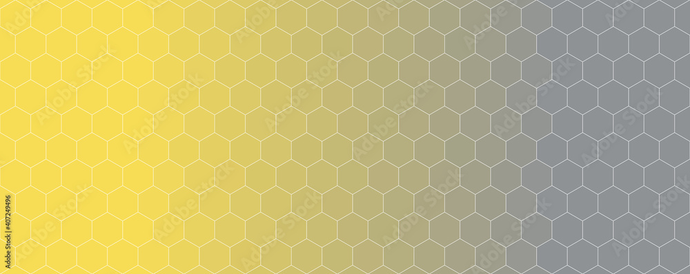 Hexagon pattern with illuminating yellow to ultimate gray gradient, abstract background illustration
