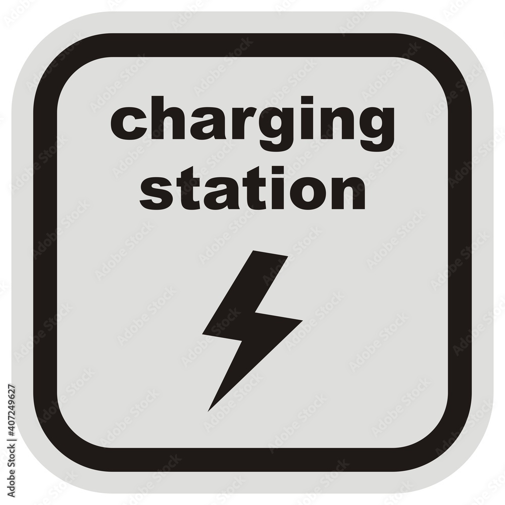 charging station, e-bike, black vector icon at gray and black frame charging station, e-bike, black vector icon at gray and black frame