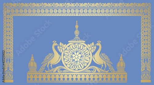 peacocks, feathers ,wedding card design, royal India	