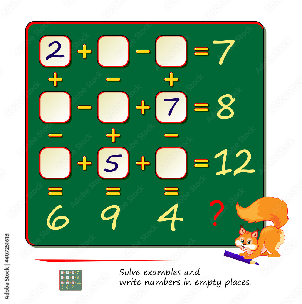 Math Puzzle Game. Solve the Examples in the Jigsaw Puzzles Stock