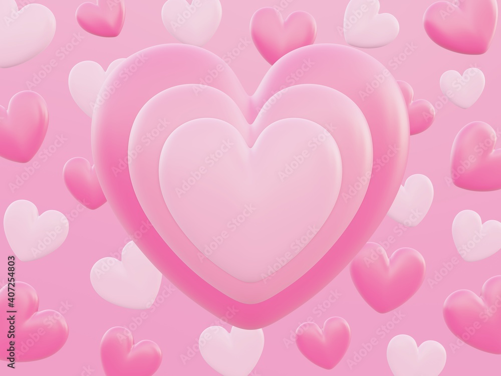 Valentine's day, love concept, colorful 3d heart shape overlap in the middle and heart background