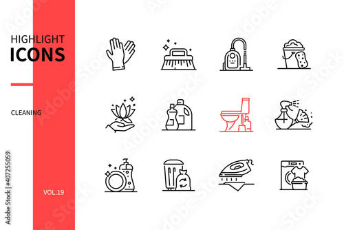 Cleaning services - line design style icons set