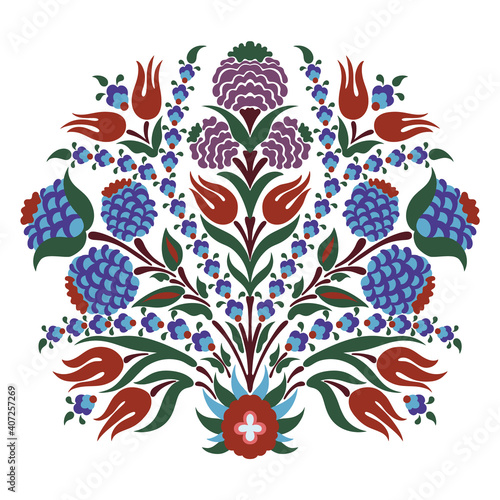 Round vector floral ornament motif, colorful composition of Middle Asian, Arabian islamic vector decorative motifs and elements. Damask ornate boho style vintage decor  for custom print and design.
