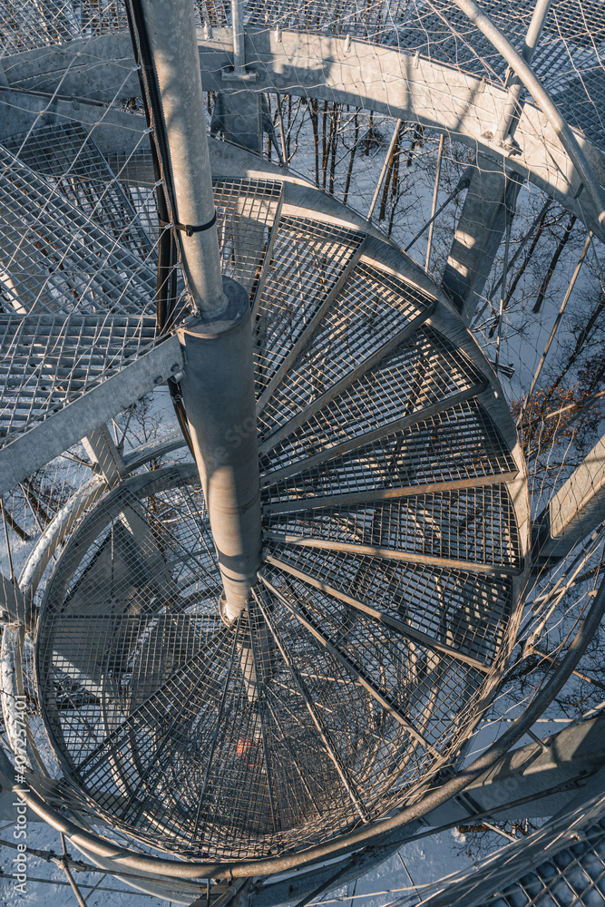 Obraz premium Close up of Brno Holedna viewpoint stairs detail. Steel prefabricated construction stairs.