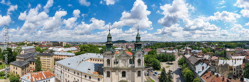 The Roman Catholic church of St. Mary Magdalene (House of organ and chamber music) in Lviv, Ukraine. View from drone 