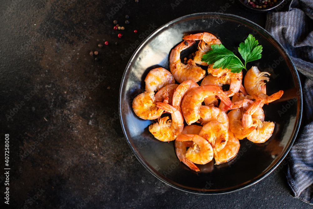 fried shrimps spices seafood crustacean prawn on the table for healthy meal snack outdoor top view copy space for text food background rustic image diet pescetarian