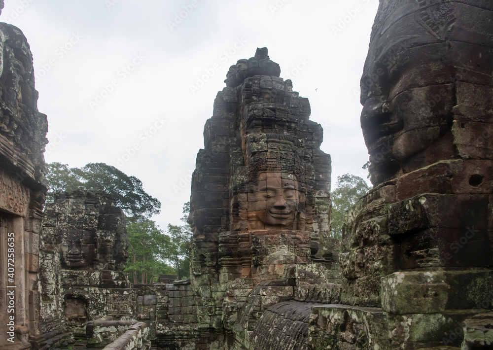 Bayon the central temple of Angkor Thom, late 12th century. It rains in the rainy season. (Cambodia, 04.10. 2019) Bayon the central temple of Angkor Thom, late 12th century. It rains in the rainy season. (Cambodia, 04.10. 2019)