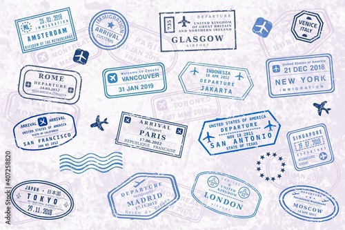 World travel passport stamp collection photo