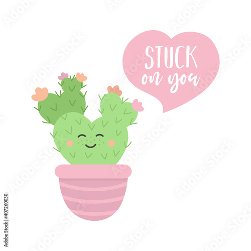 Stuck on you cactus cute vector illustration