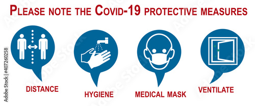 Hinweisschild mit Sicherheitsmaßnahmen gegen Covid-19