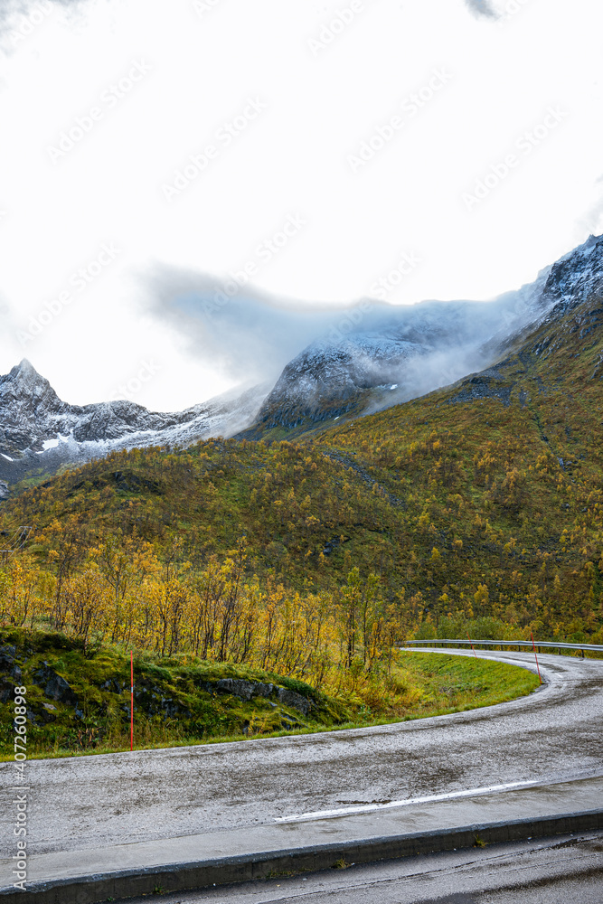 Road near snow mountains in norway