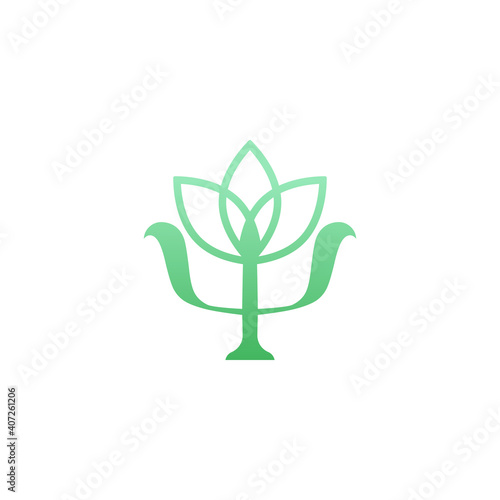 psychology blooming symbol. Green Greek letter Psi with lotus flower.